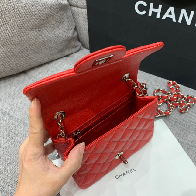 MINI SQUARE FLAP BAG 17CM RED CAVIAR SILVER HARDWARE