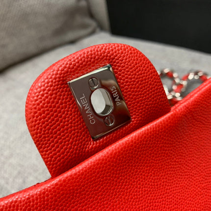 MINI SQUARE FLAP BAG 17CM RED CAVIAR SILVER HARDWARE