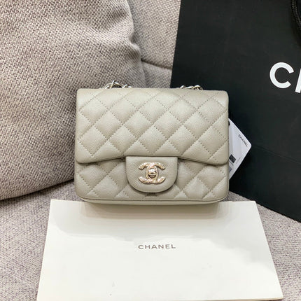 MINI SQUARE FLAP BAG 17CM GREY CAVIAR SILVER HARDWARE