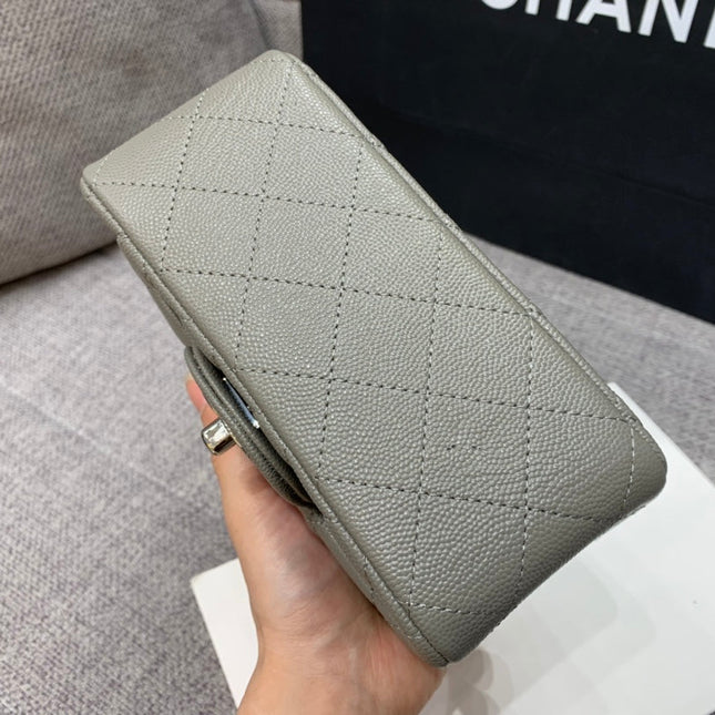 MINI SQUARE FLAP BAG 17CM GREY CAVIAR SILVER HARDWARE