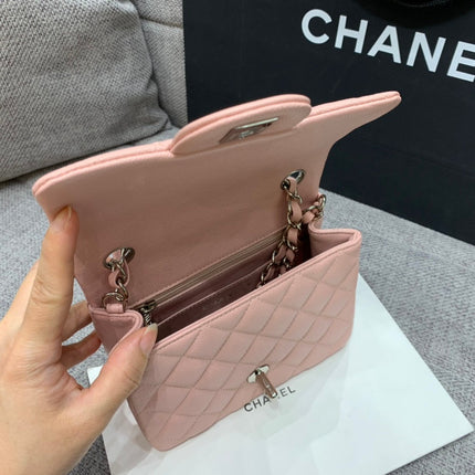 MINI SQUARE FLAP BAG 17CM PINK CAVIAR SILVER HARDWARE