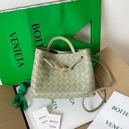 BV SMALL ANDIAMO 25CM LIGHT GREEN LAMBSKIN