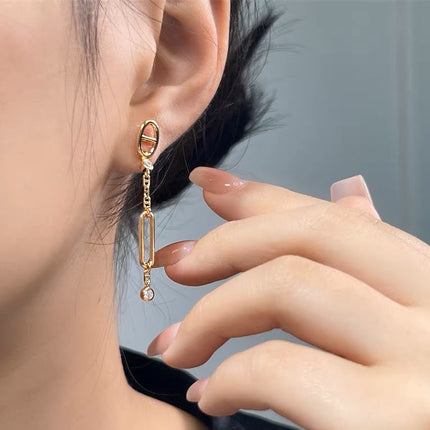 CHAINE 3 DIAMOND DROP PINK GOLD EARRINGS