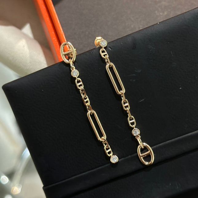 CHAINE 3 DIAMOND DROP PINK GOLD EARRINGS