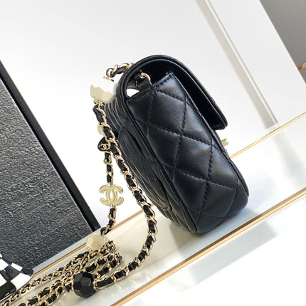 MINI SQUARE FLAP BAG 17CM BLACK LAMBSKIN LIGHT GOLD HARDWARE