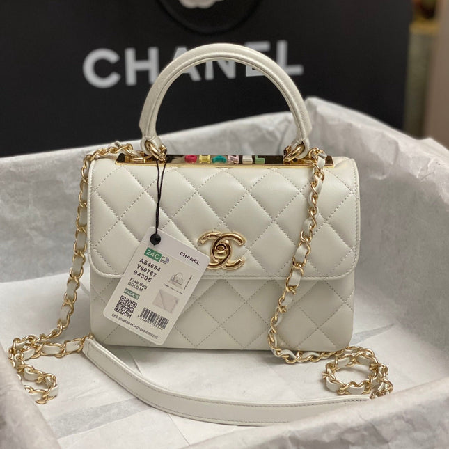 CC TRENDY 20CM WHITE LAMBSKIN GOLD HARDWARE