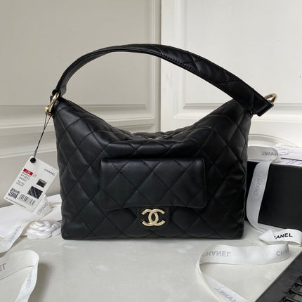 CC HOBO 28CM BLACK LAMBSKIN GOLD HARDWARE