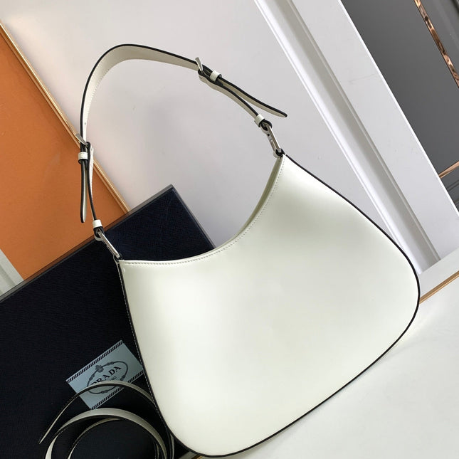 CLEO 30 WHITE BLACK BRUSHED LEATHER SHOULDER BAG