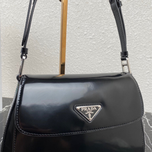 CLEO 24 BLACK BRUSHED LEATHER SHOULDER BAG