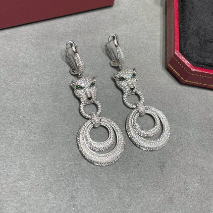 PANTHERE DE CARTI SILVER DIAMOND DROP EARRINGS