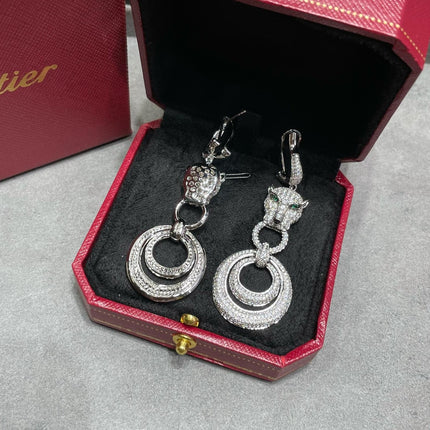 PANTHERE DE CARTI SILVER DIAMOND DROP EARRINGS