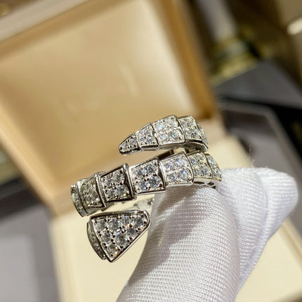 SERPENTI DOUBLE RING SILVER DIAMOND PAVED