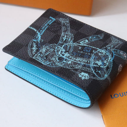 SLENDER WALLET 12 BLACK BLUE CANVAS