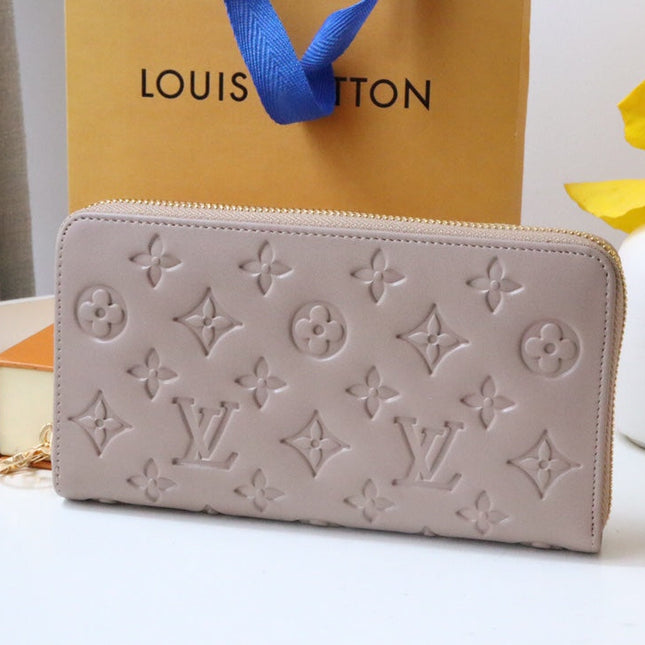 ZIPPY WALLET 19 BEIGE EMBOSSED LAMBSKIN