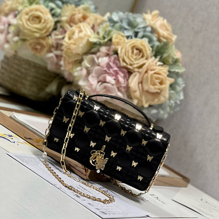 MISS LADY 21 BUTTERFLY STUD BLACK LAMBSKIN