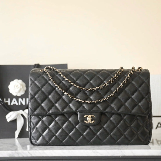 FLAP BAG MAXI 40CM BLACK CAVIAR SILVER HARDWARE