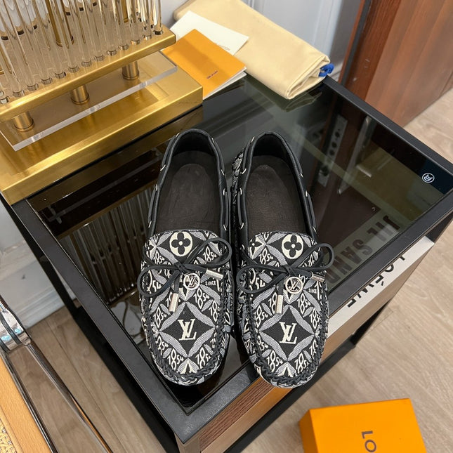 LV GLORIA FLAT LOAFER DENIM FLORAL FABRIC BLACK