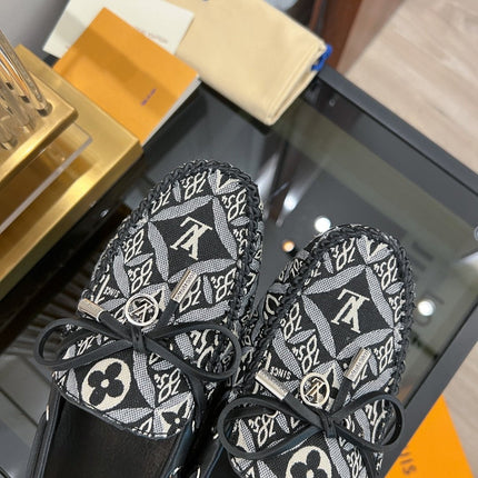 LV GLORIA FLAT LOAFER DENIM FLORAL FABRIC BLACK