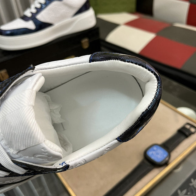 GG SNEAKERS IN EMBOSSED BLUE WHITE COWHIDE LEATHER