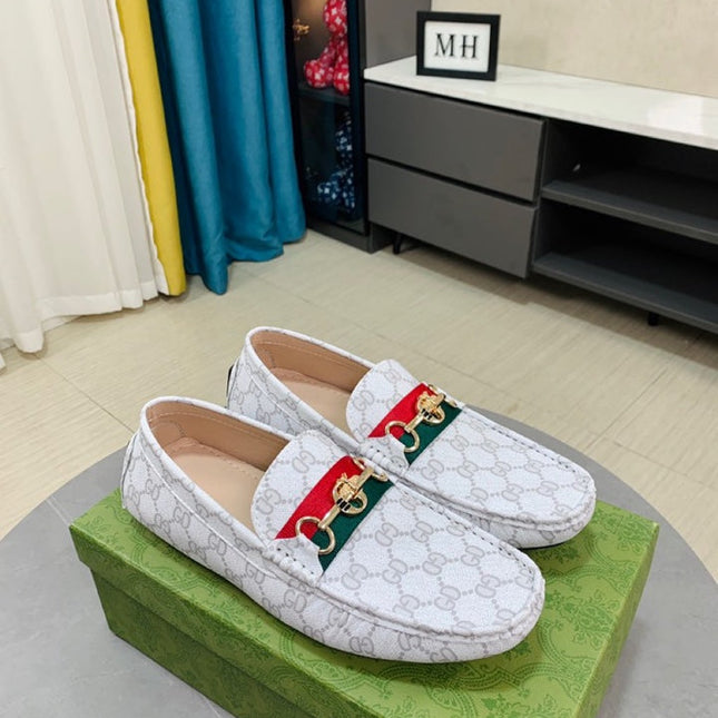 GG DRIVER WITH WEB WHITE LEATHER