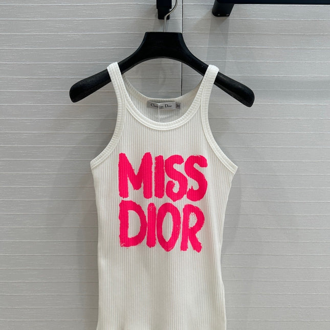 Miss CD Graffiti print striped vest