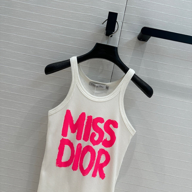 Miss CD Graffiti print striped vest