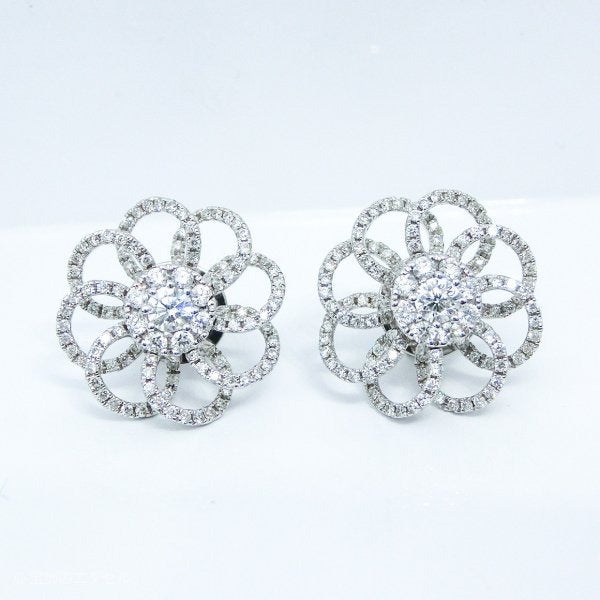 FLOWER SILVER DIAMOND EARRINGS