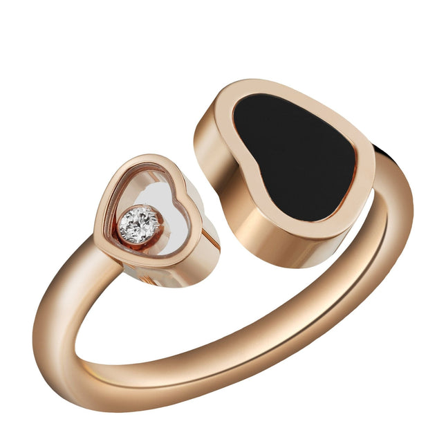 HAPPY HEART ONYX RING PINK GOLD