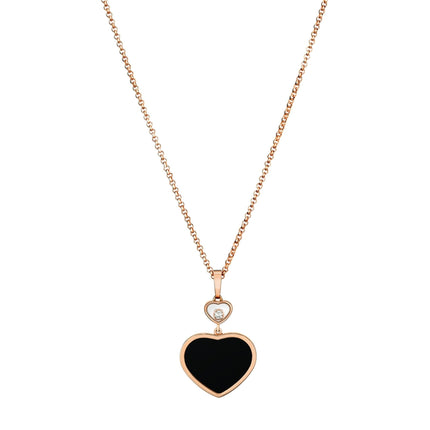 HAPPY HEART ONYX NECKLACE PINK GOLD DIAMOND