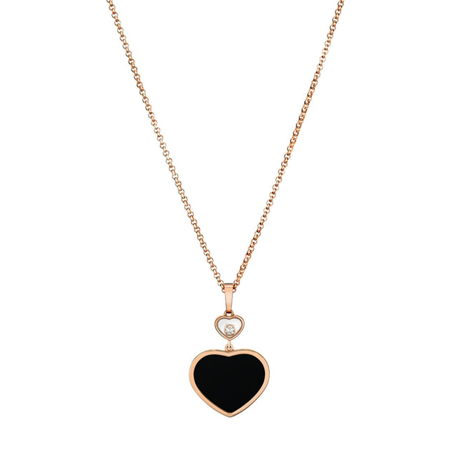 HAPPY HEART ONYX NECKLACE PINK GOLD DIAMOND