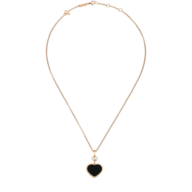 HAPPY HEART ONYX NECKLACE PINK GOLD DIAMOND