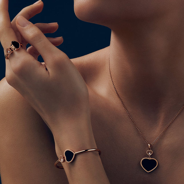 HAPPY HEART ONYX NECKLACE PINK GOLD DIAMOND