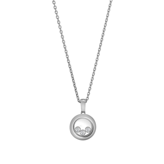 HAPPY PEDANT SILVER 3 DIAMOND NECKLACE