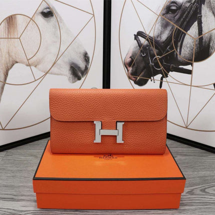 HM CLUTCH CONSTANCE 20.5 ORANGE CALFSKIN SILVER HARDWARE