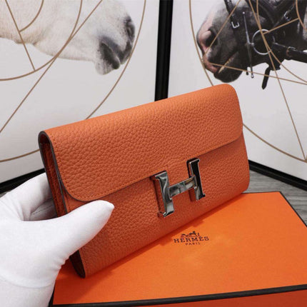 HM CLUTCH CONSTANCE 20.5 ORANGE CALFSKIN SILVER HARDWARE
