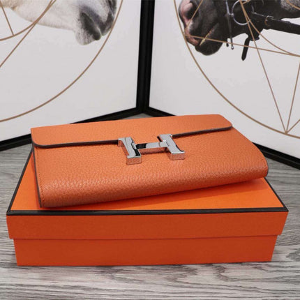 HM CLUTCH CONSTANCE 20.5 ORANGE CALFSKIN SILVER HARDWARE