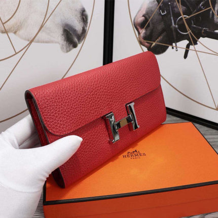 HM CLUTCH CONSTANCE 20.5 RED CALFSKIN SILVER HARDWARE