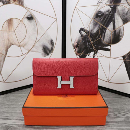 HM CLUTCH CONSTANCE 20.5 RED CALFSKIN SILVER HARDWARE