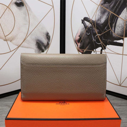 HM CLUTCH CONSTANCE 20.5 KHAKI CALFSKIN SILVER HARDWARE