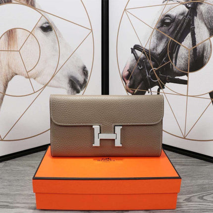 HM CLUTCH CONSTANCE 20.5 KHAKI CALFSKIN SILVER HARDWARE