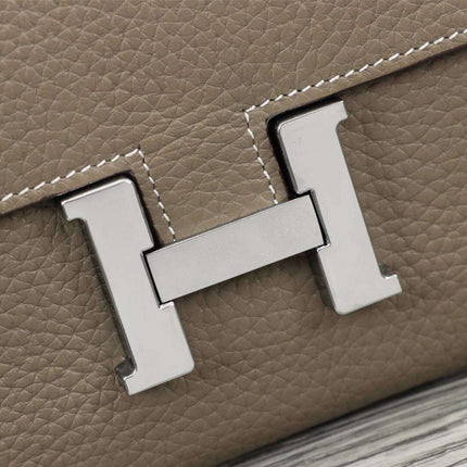 HM CLUTCH CONSTANCE 20.5 KHAKI CALFSKIN SILVER HARDWARE