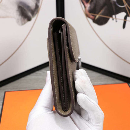 HM CLUTCH CONSTANCE 20.5 KHAKI CALFSKIN SILVER HARDWARE