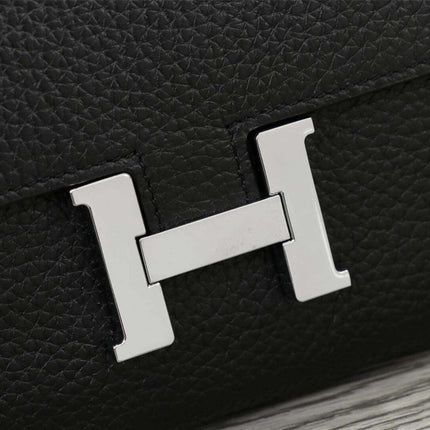 HM CLUTCH CONSTANCE 20.5 BLACK CALFSKIN SILVER HARDWARE
