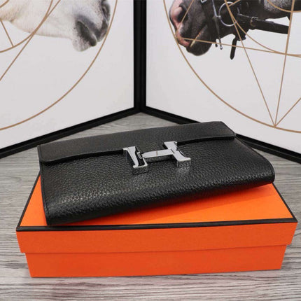 HM CLUTCH CONSTANCE 20.5 BLACK CALFSKIN SILVER HARDWARE