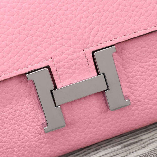 HM CLUTCH CONSTANCE 20.5 LIGHT PINK CALFSKIN SILVER HARDWARE