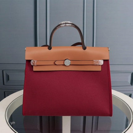 HM HERBAG ZIP 31 WINE RED AND COPPER CANVAS