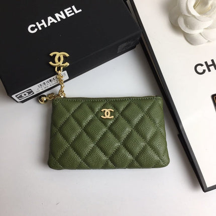CC CLASSIC SMALL ZIPPED POUCH 15 DARK GREEN CALFSKIN GOLD ICON