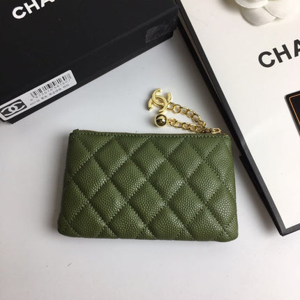 CC CLASSIC SMALL ZIPPED POUCH 15 DARK GREEN CALFSKIN GOLD ICON