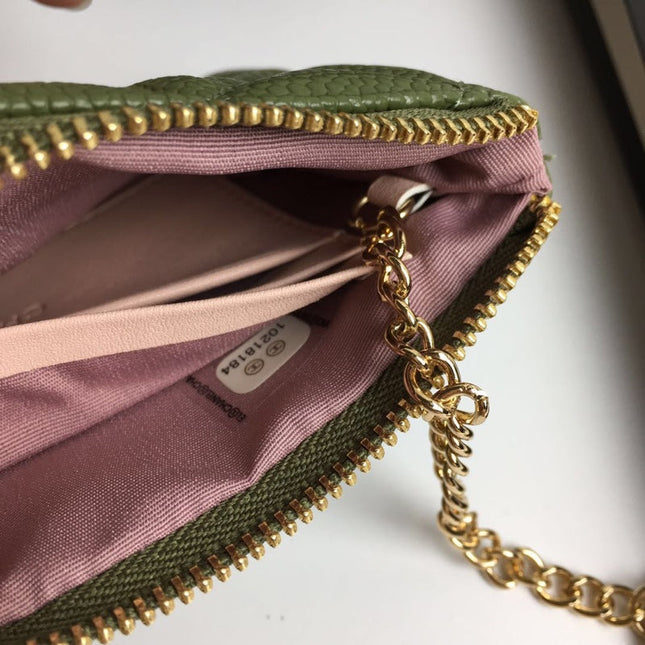 CC CLASSIC SMALL ZIPPED POUCH 15 DARK GREEN CALFSKIN GOLD ICON