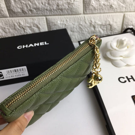 CC CLASSIC SMALL ZIPPED POUCH 15 DARK GREEN CALFSKIN GOLD ICON